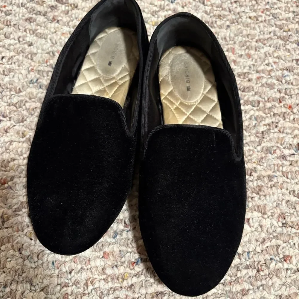 Birdies The Starling Black Velvet Loafers- Size 8